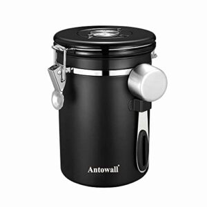 antowall coffee containers stainless steel 1.8l coffee jar canister airtight storage coffee tank with scoop & date tracker for coffee bean, tea, sugar, flour (black)