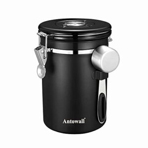 ANTOWALL Coffee Containers Stainless Steel 1.8L Coffee Jar Canister Airtight Storage Coffee Tank With Scoop & Date Tracker For Coffee Bean, Tea, Sugar, Flour (Black)