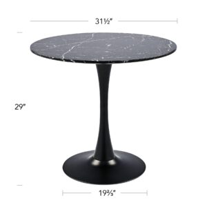 VONLUCE 32 Inch Tulip Table with Faux Marble Top for Kitchen Bar Patio and More, Modern Round Dining Table Living Room Accent Table with Metal Base and 165lb Capacity for 2-4, Black