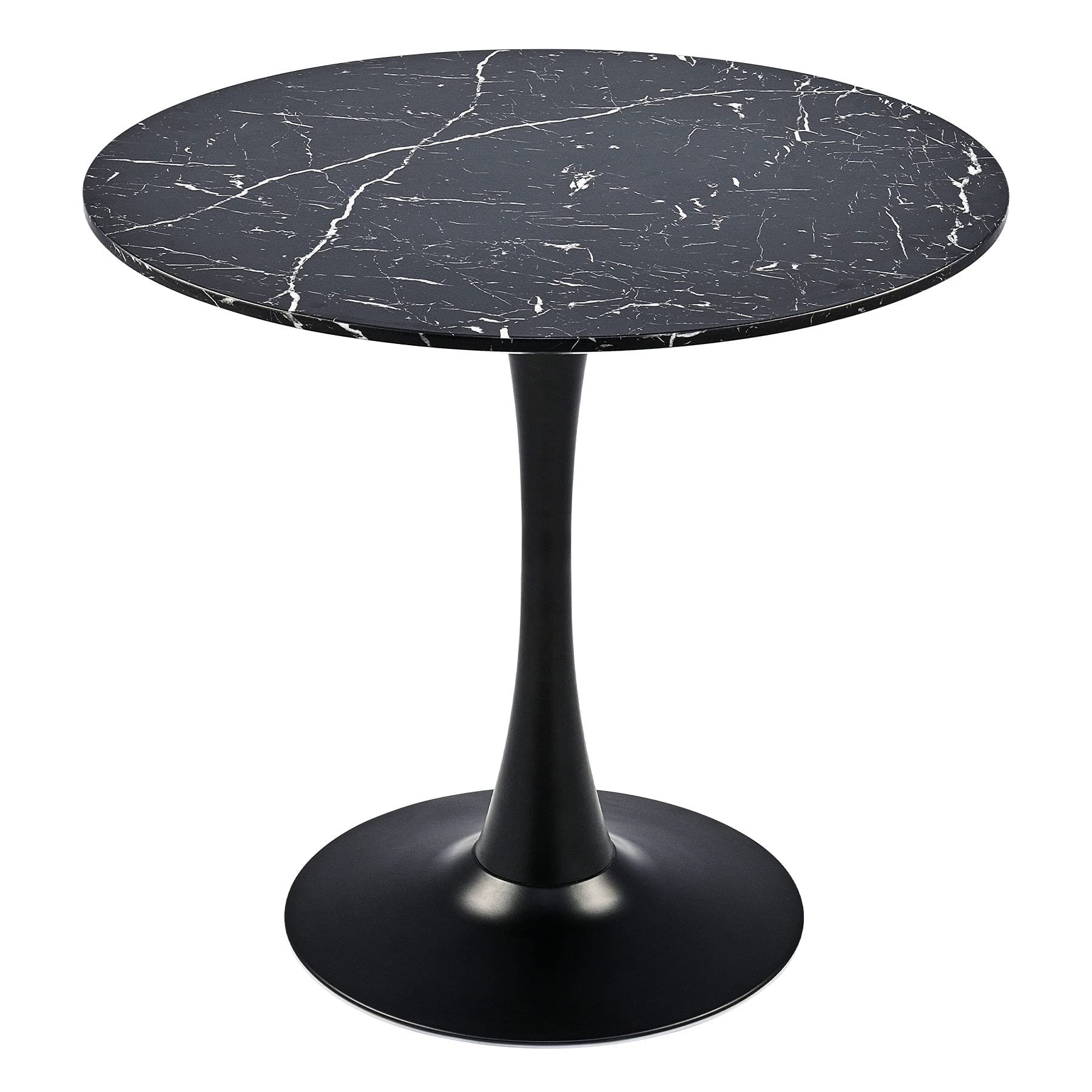 VONLUCE 32 Inch Tulip Table with Faux Marble Top for Kitchen Bar Patio and More, Modern Round Dining Table Living Room Accent Table with Metal Base and 165lb Capacity for 2-4, Black