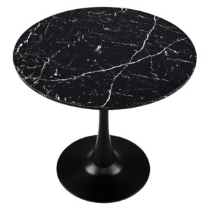 VONLUCE 32 Inch Tulip Table with Faux Marble Top for Kitchen Bar Patio and More, Modern Round Dining Table Living Room Accent Table with Metal Base and 165lb Capacity for 2-4, Black