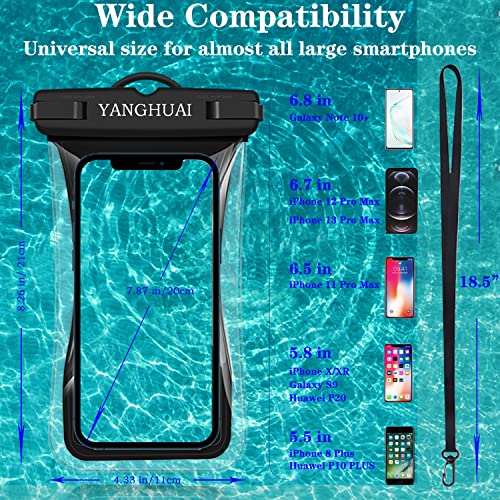 YANGHUAI Waterproof Phone Pouch Floating, Universal IPX8 Waterproof Phone Case Underwater Dry Bag for iPhone 13 Pro Max/12/11/SE/XS/XR/8 Galaxy up to 7.87", for Beach/Kayaking/Swimming (2 Pack)