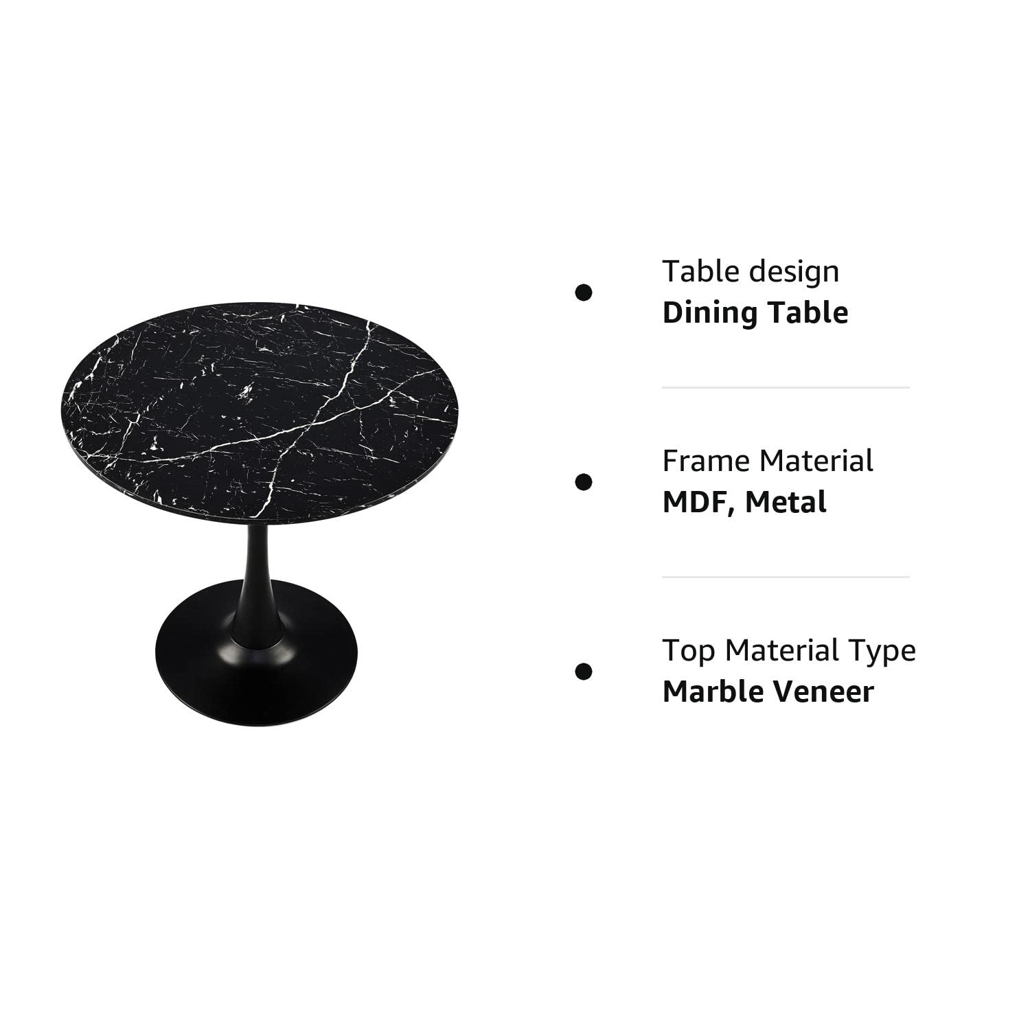 VONLUCE 32 Inch Tulip Table with Faux Marble Top for Kitchen Bar Patio and More, Modern Round Dining Table Living Room Accent Table with Metal Base and 165lb Capacity for 2-4, Black
