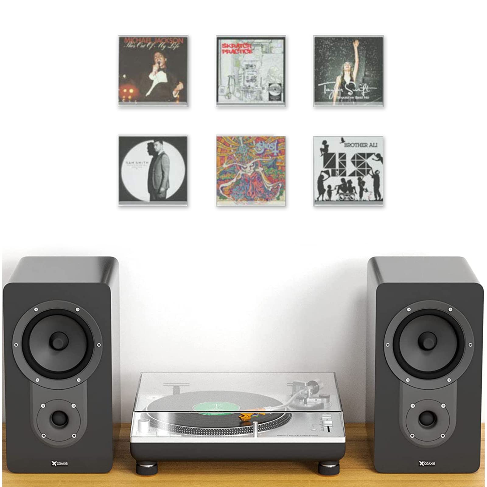 Cootack Vinyl Record Shelf Wall Mount Set 6 Pack, Album Record Floating Holder Display Daily Listening and Decorate Your Office or Home (Clear 7'')