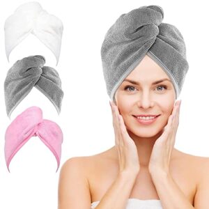 nexcover microfiber hair towel, 3 pack (white+grey+pink) 9.8 inch x 25.5 inch hair turbans,ultra absorbent,fast drying hair towel wraps,head towels for women wet hair,long,curly,thick,frizzy hair
