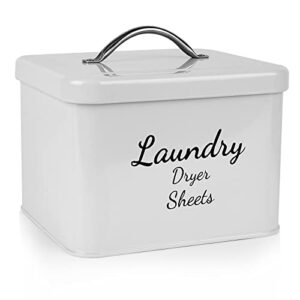 creproly dryer sheet holder dispenser farmhouse metal dryer sheet container with lid for laundry room decor and space saving laundry room organization and storage (white)