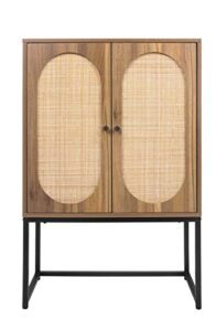 zehuoge natural rattan sideboard buffet storage accent cabinet with 2 magnetic door, sideboard buffet cupboard accent cabinet, built-in adjustable shelf iron bracket us delivery (walnut)