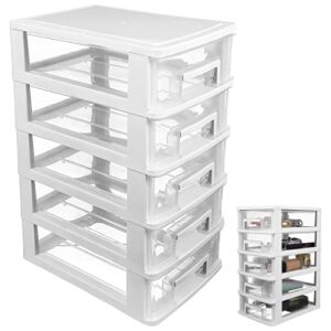 5- layer plastic drawer type closet: portable clear storage drawer tower multifunction storage rack organizer for home office white