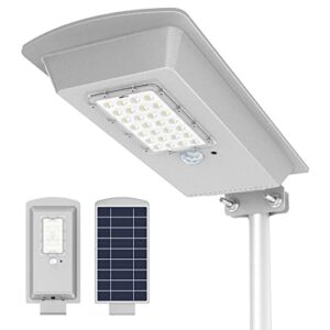 tenkoo solar street light outdoor lamp motion sensor dusk to dawn waterproof ip65 security flood lights remote control led wide angle lamp parking lot yard street squared garden t1-10 (grey shell)