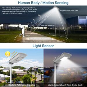 TENKOO Solar Street Light Outdoor Lamp Motion Sensor Dusk to Dawn Waterproof IP65 Security Flood Lights Remote Control LED Wide Angle Lamp Parking Lot Yard Street Squared Garden T1-10 (Grey Shell)