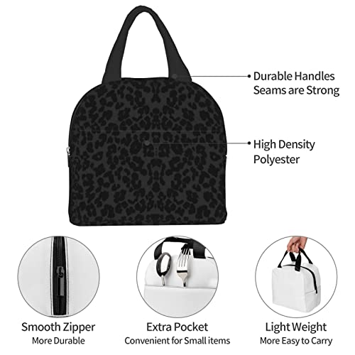 Lunch Bag for Women Men Cheetah Black Leopard Insulated Lunch Box for Adult Reusable Lunch Tote Bag for Work Picnic or Travel