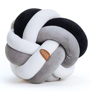 silkpine knot pillow ball, knot pillows decorative throw pillows 12" x 12" large plush knot cushion - round plush pillows for bedroom, couch & sofa decor - handmade knotted sphere pillow