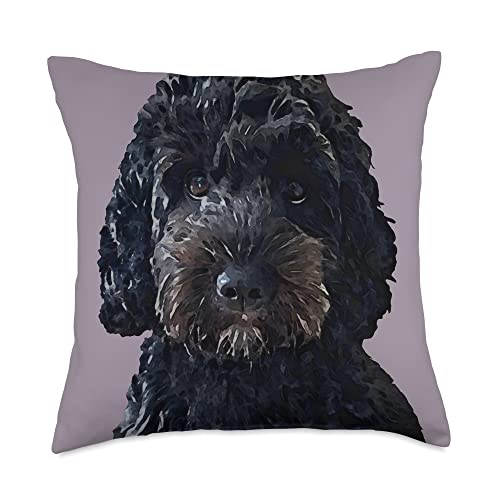 Black Cockapoo Dog Throw Pillow, 18x18, Multicolor