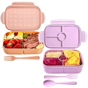jeopace bento box, bento box adult lunch box,kids bento box with 3&4compartments,lunch containers microwave safe(flatware included,lightpurple+orange)