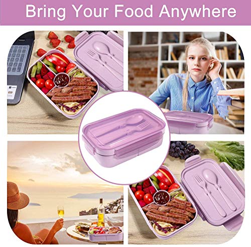 Jeopace Bento Box, Bento Box Adult Lunch Box,Kids Bento Box with 3&4Compartments,Lunch Containers Microwave Safe(Flatware Included,LightPurple+Orange)