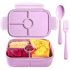 Jeopace Bento Box, Bento Box Adult Lunch Box,Kids Bento Box with 3&4Compartments,Lunch Containers Microwave Safe(Flatware Included,LightPurple+Orange)