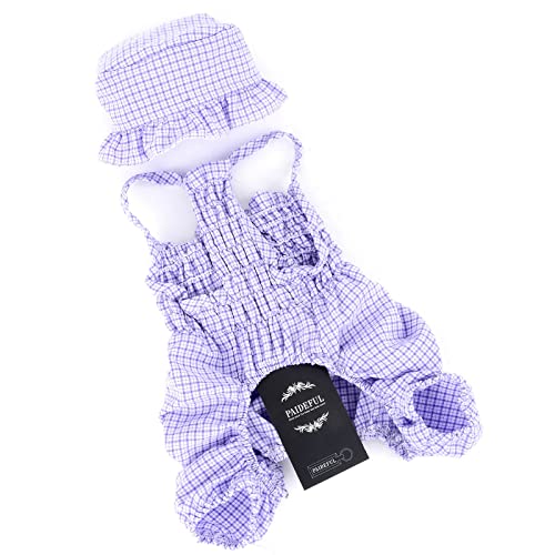 PAIDEFUL Dog Pajamas with Feet Adorable Plaid Pjs for Small Dogs Cute Cats Girls Overalls Shirts Bib Pants with Cap Pet Puppy Chihuahua Clothes for Spring Summer Sleepwear Dachshund Apparel Purple S