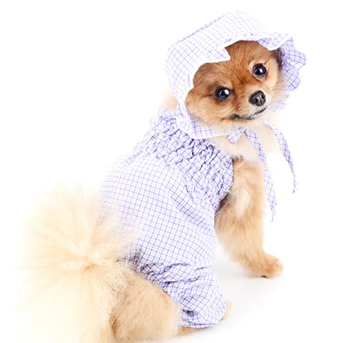 PAIDEFUL Dog Pajamas with Feet Adorable Plaid Pjs for Small Dogs Cute Cats Girls Overalls Shirts Bib Pants with Cap Pet Puppy Chihuahua Clothes for Spring Summer Sleepwear Dachshund Apparel Purple S