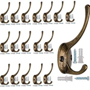 ZHHGTTUY Dual Wall Hooks Coat Hooks Heavy Duty Made of Strong Metal Cloth Hook (18Pcs,Antique Brass)