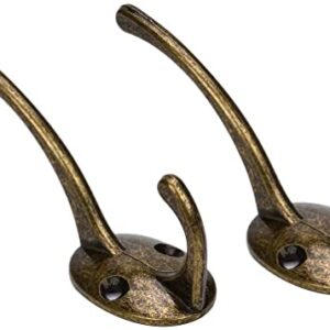 ZHHGTTUY Dual Wall Hooks Coat Hooks Heavy Duty Made of Strong Metal Cloth Hook (18Pcs,Antique Brass)