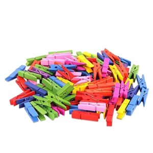 mippein 100pcs sturdy colored wooden mini small tiny clothespins for dry laundry on clothesline, bag clips, crafts, photos, home, school, arts crafts deco