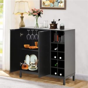 Recaceik Sideboard Buffet Cabinet, Modern Coffee Bar Cabinet Kitchen Storage Cabinet with Removable Wine Rack & Adjustable Shelf, 2 Doors Bar Buffet Sideboard for Living Room