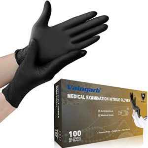 vaingarb black nitrile gloves disposable latex free,powder-free,medical exam gloves 100 count medium 5 mil for industry working,house cleaning,food prep