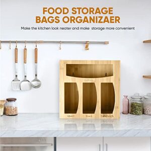 Bamboo Ziplock Bag Storage Organizer for Drawer and Kitchen Wall Mount, Food Storage Bag Holders, Gallon Quart Snack Sandwich and Slider Bag Dispenser