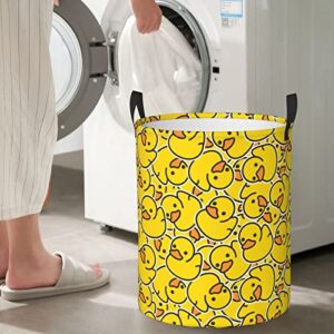 Gbuzozie 62L Round Laundry Hamper Cute Rubber Ducky Storage Basket Waterproof Coating Yellow Cartoon Ducks Organizer Bin For Nursery Clothes Toys