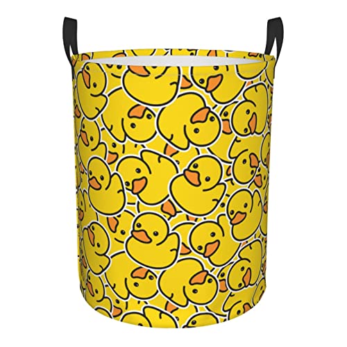 Gbuzozie 62L Round Laundry Hamper Cute Rubber Ducky Storage Basket Waterproof Coating Yellow Cartoon Ducks Organizer Bin For Nursery Clothes Toys