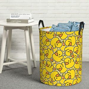 Gbuzozie 62L Round Laundry Hamper Cute Rubber Ducky Storage Basket Waterproof Coating Yellow Cartoon Ducks Organizer Bin For Nursery Clothes Toys