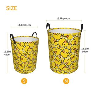 Gbuzozie 62L Round Laundry Hamper Cute Rubber Ducky Storage Basket Waterproof Coating Yellow Cartoon Ducks Organizer Bin For Nursery Clothes Toys