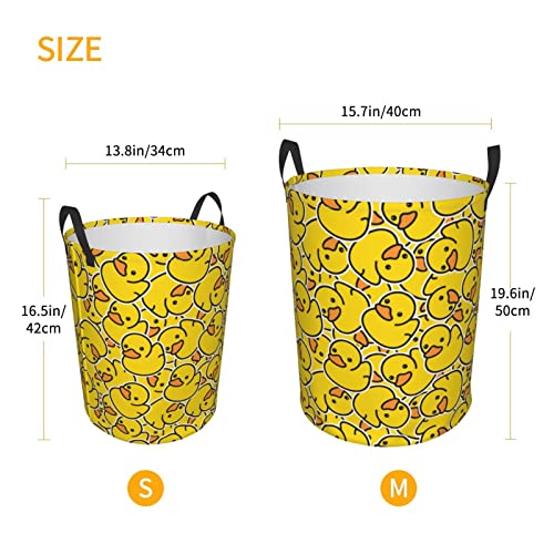 Gbuzozie 62L Round Laundry Hamper Cute Rubber Ducky Storage Basket Waterproof Coating Yellow Cartoon Ducks Organizer Bin For Nursery Clothes Toys