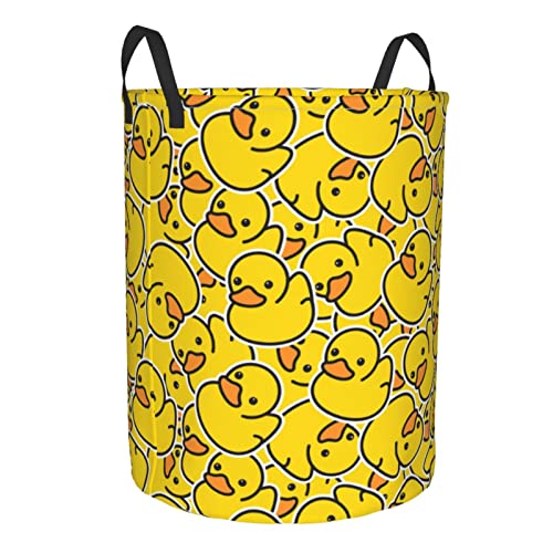 Gbuzozie 62L Round Laundry Hamper Cute Rubber Ducky Storage Basket Waterproof Coating Yellow Cartoon Ducks Organizer Bin For Nursery Clothes Toys