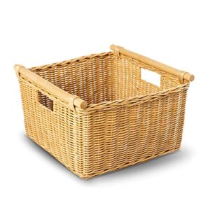 the basket lady deep pole handle wicker storage basket, extra large, 17.5 in l x 18 in w x 11.5 in h, sandstone