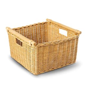 The Basket Lady Deep Pole Handle Wicker Storage Basket, Extra Large, 17.5 in L x 18 in W x 11.5 in H, Sandstone