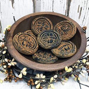 Blackened Beeswax Honey Bee Rounds Cinnamon Scented with Cinnamon Powder Rub - American Folk Art Primitive Melts Tarts Bowl Fillers