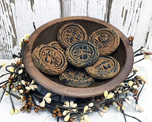 Blackened Beeswax Honey Bee Rounds Cinnamon Scented with Cinnamon Powder Rub - American Folk Art Primitive Melts Tarts Bowl Fillers