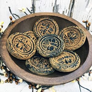 Blackened Beeswax Honey Bee Rounds Cinnamon Scented with Cinnamon Powder Rub - American Folk Art Primitive Melts Tarts Bowl Fillers