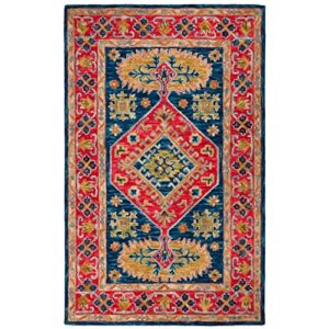 safavieh aspen collection accent rug - 2' x 3', red & blue, handmade boho wool, ideal for high traffic areas in entryway, living room, bedroom (apn523q)