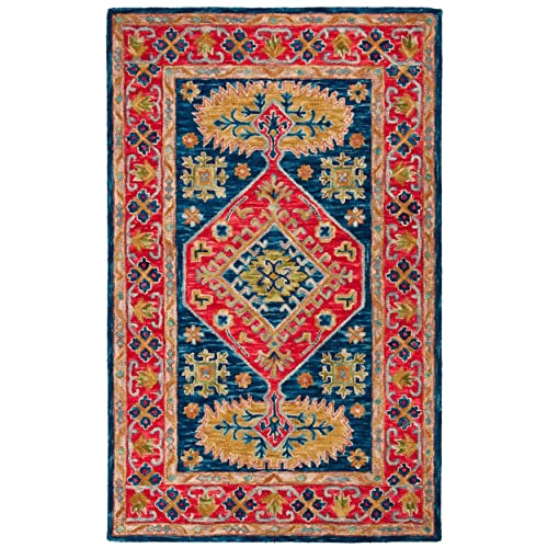 SAFAVIEH Aspen Collection Accent Rug - 2' x 3', Red & Blue, Handmade Boho Wool, Ideal for High Traffic Areas in Entryway, Living Room, Bedroom (APN523Q)