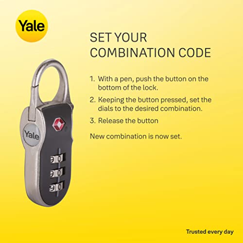 Yale TSA Approved Combination Travel Luggage Lock with Clip for Backpack, Suitcase, and Accessories (Gray)