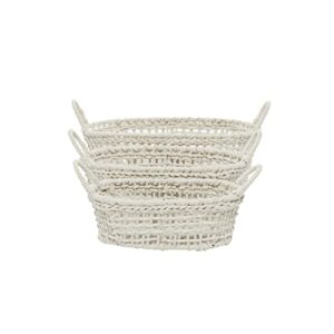 Deco 79 Cotton Round Storage Basket with Handles, Set of 3 9", 8", 7"H, White