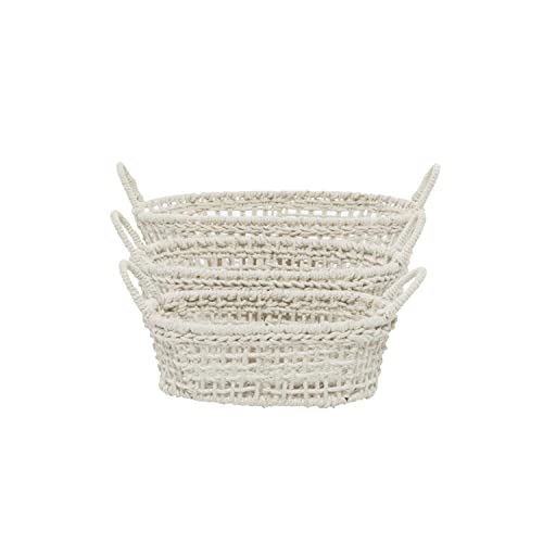 Deco 79 Cotton Round Storage Basket with Handles, Set of 3 9", 8", 7"H, White