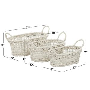 Deco 79 Cotton Round Storage Basket with Handles, Set of 3 9", 8", 7"H, White