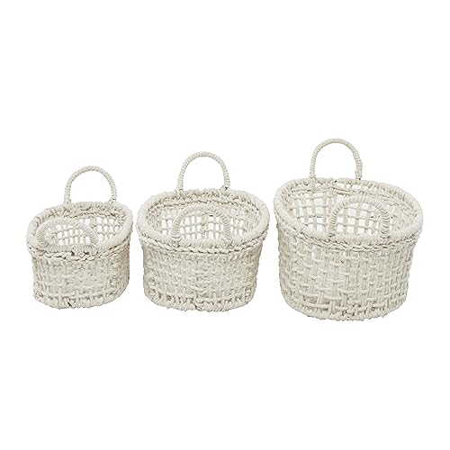 Deco 79 Cotton Round Storage Basket with Handles, Set of 3 9", 8", 7"H, White