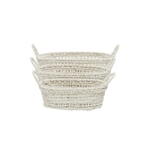 Deco 79 Cotton Round Storage Basket with Handles, Set of 3 9", 8", 7"H, White