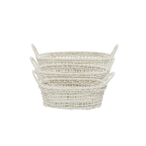 Deco 79 Cotton Round Storage Basket with Handles, Set of 3 9", 8", 7"H, White