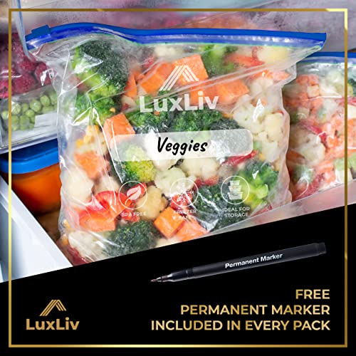 100 x LuxLiv ® Plastic Sandwich Bags & Pen – Premium Zip Food Bags – Lunch Bags Ziplock Bags Closure – 100 Snack Bags – 7 x 8-inch Freezer Bags – Non-BPA Plastic – Reusable Bags