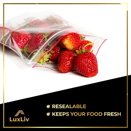 100 x LuxLiv ® Plastic Sandwich Bags & Pen – Premium Zip Food Bags – Lunch Bags Ziplock Bags Closure – 100 Snack Bags – 7 x 8-inch Freezer Bags – Non-BPA Plastic – Reusable Bags